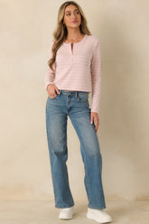 Z Supply Blush Pink Ferris Cropped Striped Henley Top