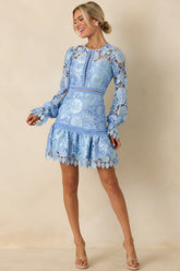 Keep It Authentic Light Blue Floral Embroidered Mini Dress