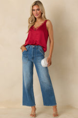 Steal The Show Red Shimmer Lace Trim Cami