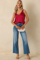 Steal The Show Red Shimmer Lace Trim Cami