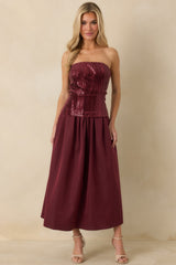 Sips & Sparkles Wine Red Sequin Strapless Midi Dress