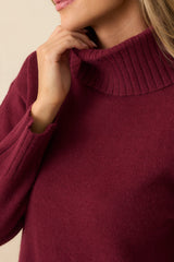 Toasty Thoughts Burgundy Red Knit Turtleneck Sweater Midi Dress
