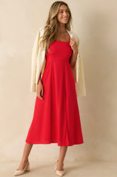 Radiant Reverie Red Linen Midi Dress