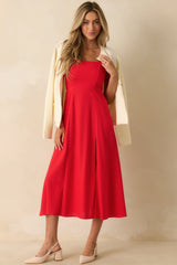 Radiant Reverie Red Linen Midi Dress