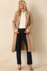 Get to It Camel Textured Woven Tailored Double-Breasted Topcoat