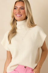 Cool Intentions Ivory Ribbed Knit Mockneck Cap Sleeve Sweater