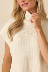 Cool Intentions Ivory Ribbed Knit Mockneck Cap Sleeve Sweater