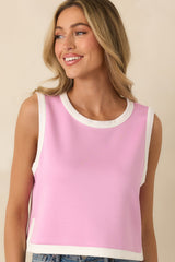 In Good Form Orchid Pink Stretch Knit Contrast Trim Top