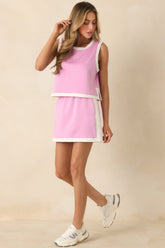 In Good Form Orchid Pink Stretch Knit Contrast Trim Top
