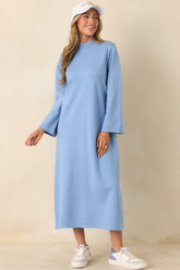 Simply Put Together Sky Blue Relaxed Knit Shift Midi Dress