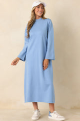Simply Put Together Sky Blue Relaxed Knit Shift Midi Dress