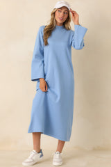 Simply Put Together Sky Blue Relaxed Knit Shift Midi Dress