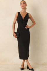 With You In Mind Black Beaded V-Neck Midi Dress
