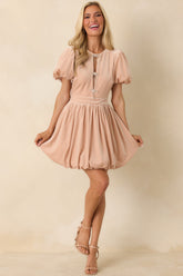 Couldn't Be Sweeter Blush Pink Stretch Velvet Bow Detail Mini Dress