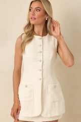 Won’t Back Down Ivory Textured Woven Sleeveless Mini Dress