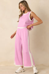 In Good Form Orchid Pink Stretch Knit Contrast Trim Pants