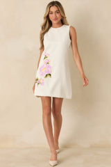 In Bloom Again Ivory Multi Floral Embroidered Mini Dress