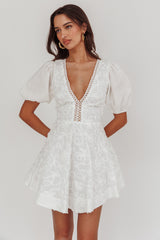 Samsara Puff Sleeve Mini Dress White