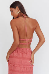 Helios Halterneck Shirred Sequin Top Rose