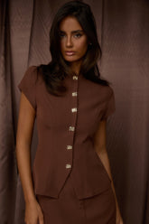 Arlina Cap Sleeve Button Top Chocolate