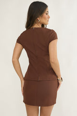 Arlina Cap Sleeve Button Top Chocolate