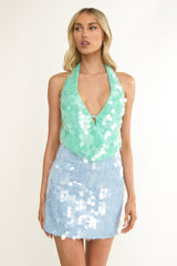 Sirenuse Backless Halter Top Sequin Green