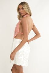 Sirenuse Backless Halter Top Sequin Peach