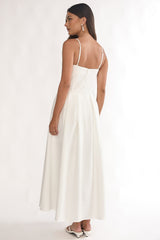 Kearsy Box Pleat Sweetheart Neckline Midi Dress White