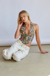 Acacia Jacquard Halter Floral Corset