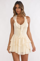 Live Loud Ruffle Layered Hem Mini Dress Cream