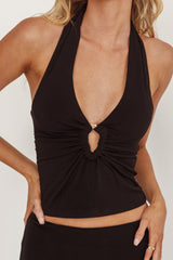 Somewhere New Gold Ring Halter Top Black