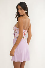Ulyssia Strapless Floral Embellished Mini Dress Purple