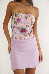 Ulyssia Strapless Floral Embellished Mini Dress Purple