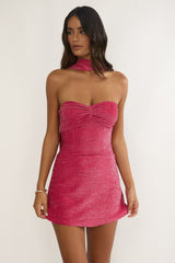 Vionelle Tied Back Strapless Mini Dress Fuchsia