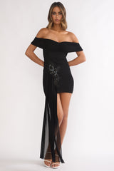 Dahlisse Off-Shoulder Sash Mini Dress Black