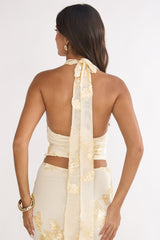 Golden Hours Cowl Halter Top Embellished Yellow