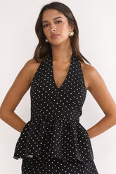Molly Halter Peplum Top Polka Dot Black