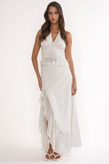 Caliah Ruffle Halter Top Polka Dot Ivory