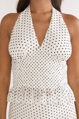 Caliah Ruffle Halter Top Polka Dot Ivory