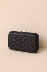 Truth Be Told Black Woven Structured Clutch Handbag