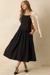 You Already Know Black Cotton Bustier Bodice Sleeveless Midi Dress