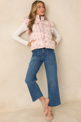 Glad You’re Here Blush Pink Multi Floral Pattern Puffer Vest
