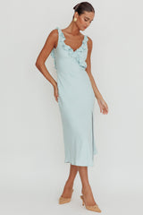 Alba Frill Trim Midi Dress Baby Blue