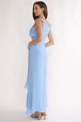 Arrabel Asymmetric Hem Ruffle Maxi Dress Pale Blue