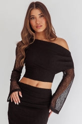 Alivya Asymmetric Shoulder Crop Top Black