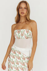 Jerica Strapless Sheer Waist Top Floral Blush