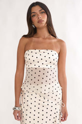 Jerica Strapless Sheer Waist Top Polka Dot Beige