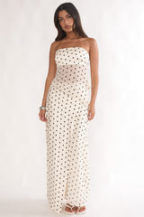 Jerica Strapless Sheer Waist Top Polka Dot Beige