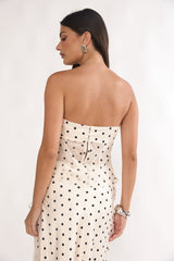 Jerica Strapless Sheer Waist Top Polka Dot Beige
