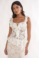 Kelina Ruffle Trim Lace Top White
